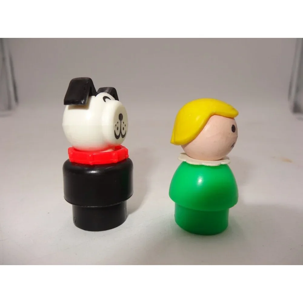 Fisher-Price Little People Green Girl w/ Blonde Hair  Black & White‎ Dog Lucky